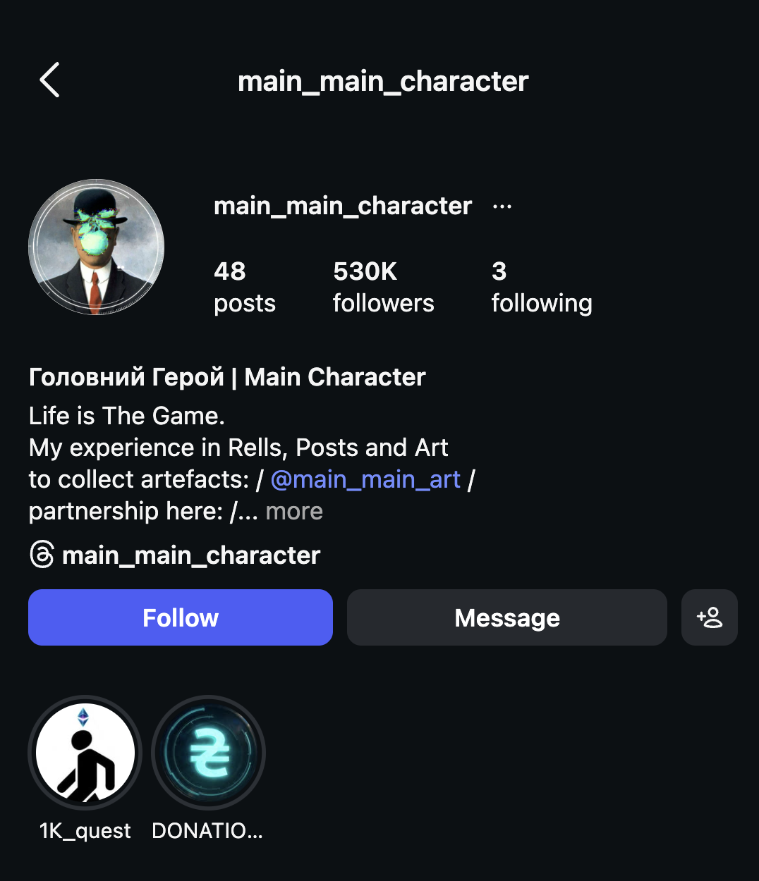 Client's Instagram profile